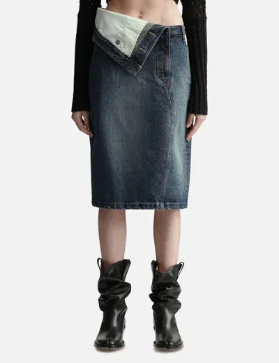 Lesugiatelier Blue Folded Denim Midi Skirt