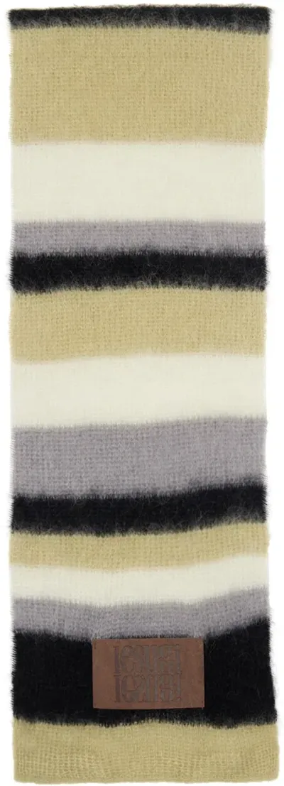 Lesugiatelier Multiclor Mohair Stripe Scarf In Olive