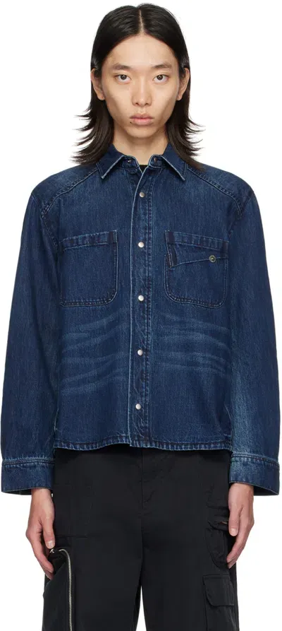 Lesugiatelier Navy Pin-tuck Denim Shirt In Dark Blue