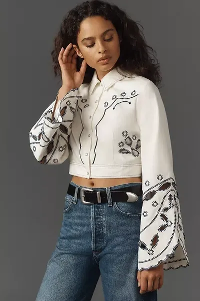 Let Me Be Eyelet Long-sleeve Blouse In White