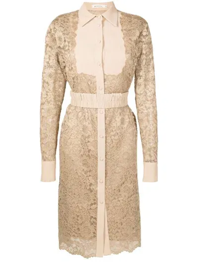 Lethicia Bronstein Ada Panelled Lace Midi Shirtdress In Neutrals