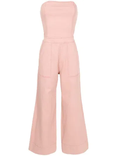 Lethicia Bronstein Alice Strapless Denim Jumpsuit In Brown