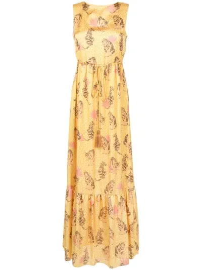 Lethicia Bronstein Amália Tiger-print Satin Dress In Yellow