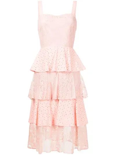 Lethicia Bronstein Gloria Ruffled Lace Midi Dress In Pink