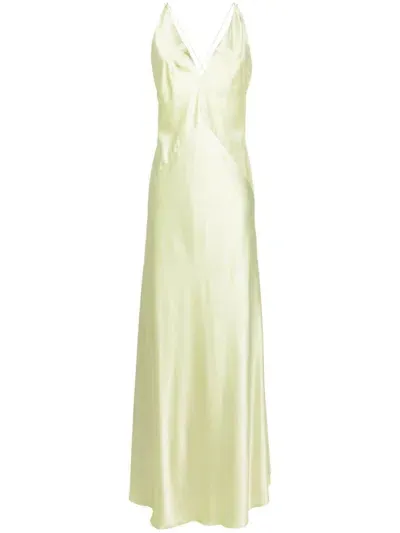 Lethicia Bronstein Satin-finish Open-back Maxi Dress In Green