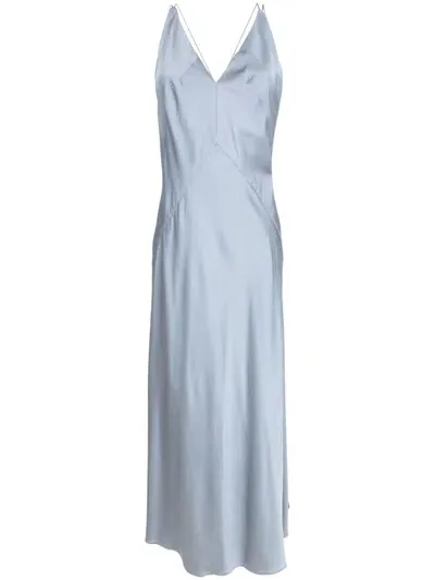 Lethicia Bronstein Satin-finish V-neck Maxi Dress In Blue