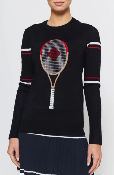 L'etoile Sport Racquet Sweater In Navy/red/white