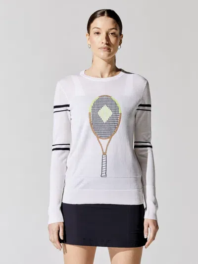 L'etoile Sport Racquet Sweater In White With Navy Stripes