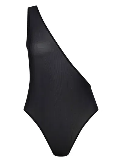 Let's Swim One-shoulder Mesh Swimsuit In Black