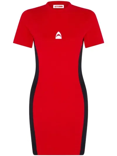 Let's Swim Shark Logo Bodycon Dress In Red