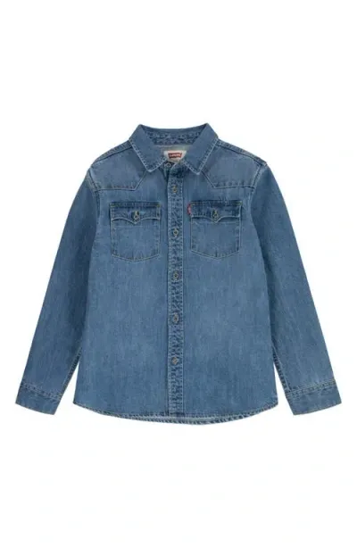 Levi's Kids' New Barstow Denim Button-up Western Shirt In Basil Sky