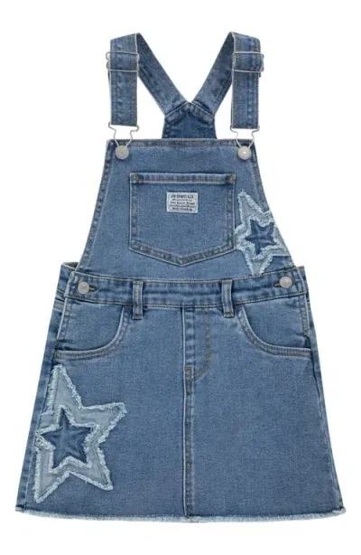 Levi's Kids' Star Appliqué Fray Hem Denim Overall Dress In Drew Me In