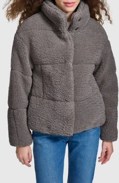 Levi's Women's Short Sherpa Teddy Jacket In Carbon Grey