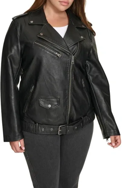 Levi's Water Resistant Faux Leather Longline Moto Jacket In Black