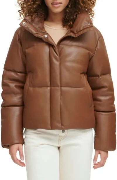 Levi's Water Resistant Faux Leather Puffer Jacket In Caramel