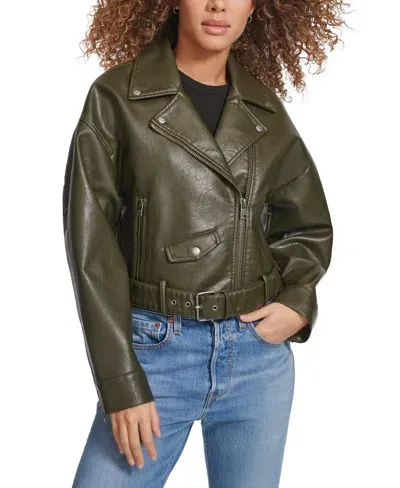 Levi's Women's Cropped Belted Moto Jacket In Forest