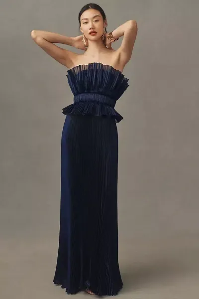 L'idée Masquerade Strapless Midi Gown In Midnight