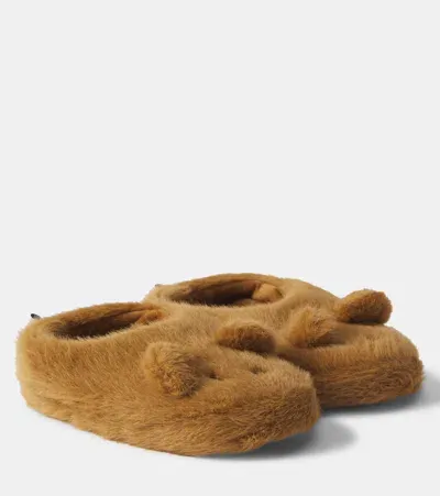 Liewood Kids' Aviajia Faux Fur Slippers In Brown