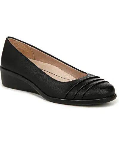 Lifestride Jenna Wedge Slip Ons In Black Faux Leather