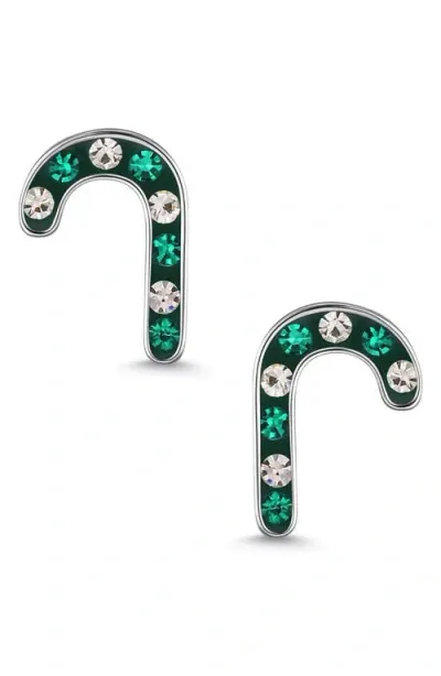 Lily Nily Kids' Crystal Candy Cane Stud Earrings In Green