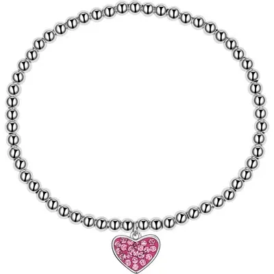 Lily Nily Kids' Crystal Heart Charm Stretch Bracelet In Pink