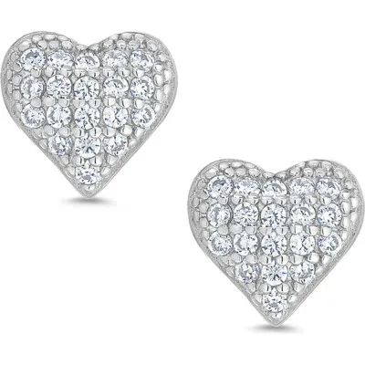 Lily Nily Kids' Pavé Cubic Zirconia Heart Stud Earrings In Silver