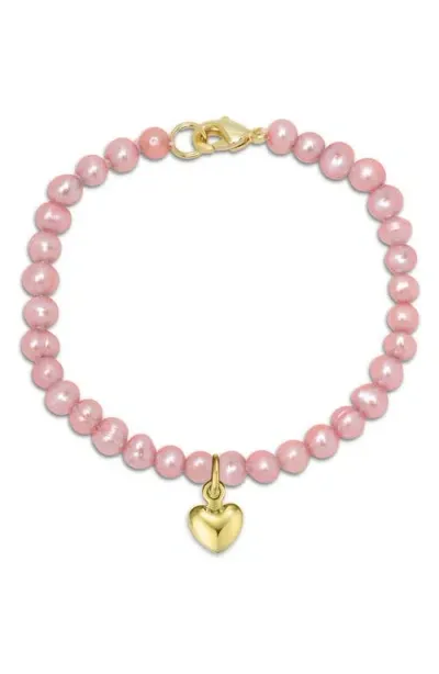 Lily Nily Kids' Pink Freshwater Pearl Heart Charm Bracelet