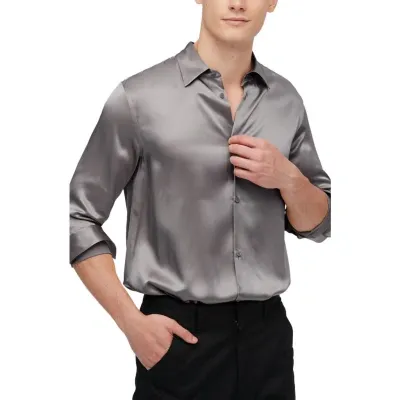 Lilysilk 22mm Mulberry Silk Basic Mens Shirt In Dark Gray