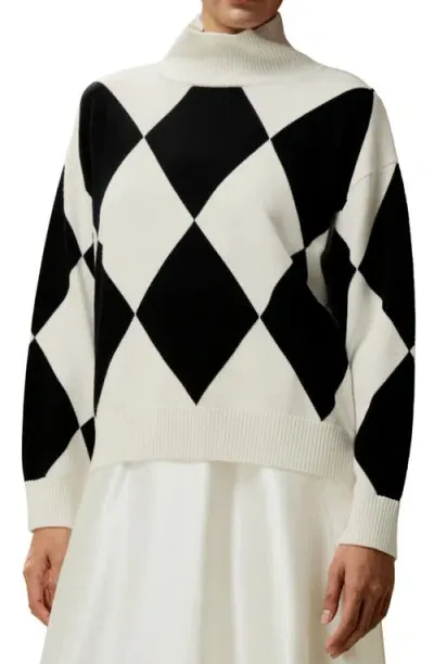 Lilysilk Argyle Preppy Wool Sweater In Black&white Diamond