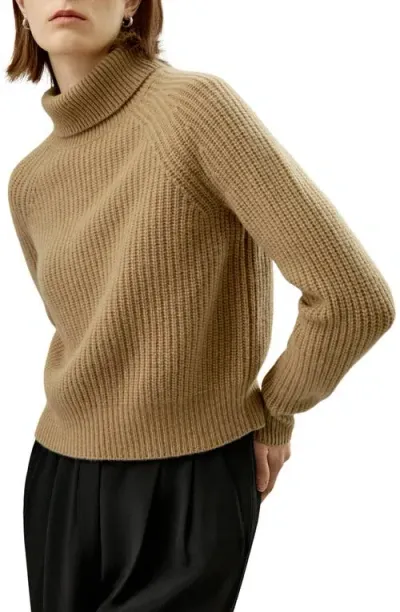 Lilysilk Cashmere Textured Turtleneck Sweater For Women In Caramel