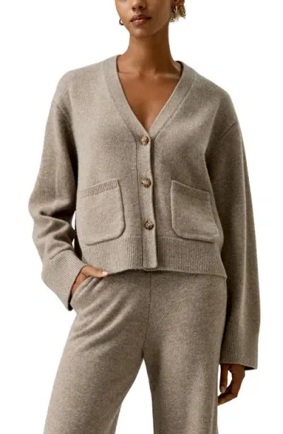 Lilysilk Cropped Wool-cashmere Blend Cardigan Sweater For Women In Camel