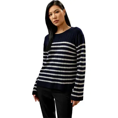 Lilysilk Drop-shoulder Striped Cashmere Sweater In Blue And White Stripes