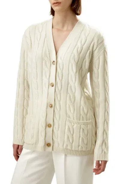 Lilysilk Oversized Cable Weave Wool Cardigan For Women In White