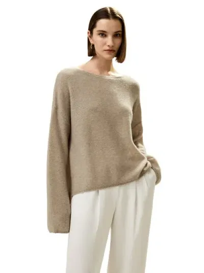 Lilysilk Relaxed Fit Drop-shoulder Silk Cashmere Blend Sweatshirt In Brown