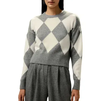 Lilysilk Round Neck Diamond Pattern Cashmere Sweater In Grey