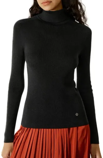 Lilysilk Seamless Silk-cashmere Blend Turtleneck Sweater In Black