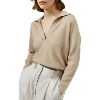 Lilysilk V Neck Cashmere Polo Sweater In Beige