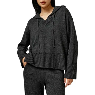 Lilysilk V Neck Wool-cashmere Blend Hoodie For Women In Dark Gray