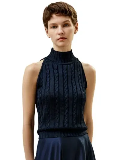 Lilysilk Wild Silk Sleeveless Sweater In Navy Blue