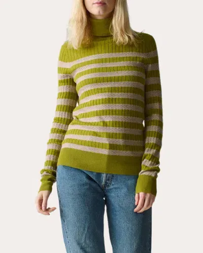 Lingua Franca Women's Morrissey Striped Jacquard-knit Turtleneck Sweater In Olive Oil