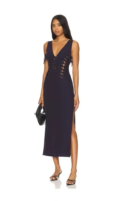 Lioness Dreamscape Midi Dress In Navy