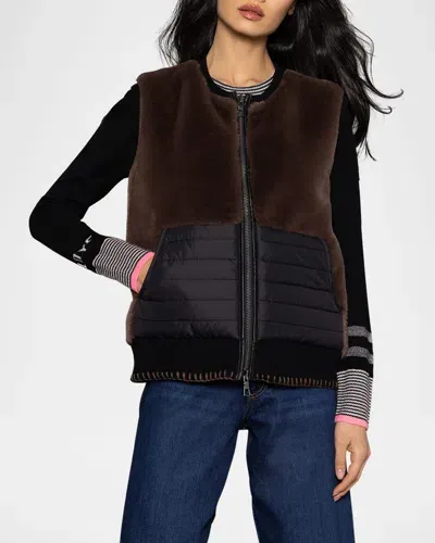 Lisa Todd Jet Setter Combo Faux Fur Vest In Coco Combo