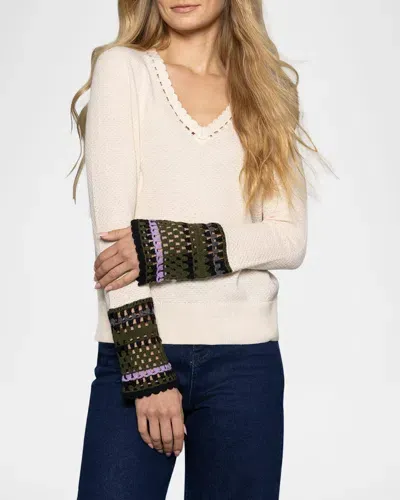 Lisa Todd Scalloped Crochet-cuff Sweater In Sheepskin