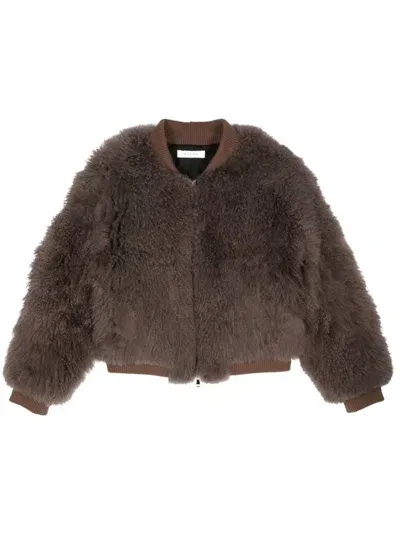 Liska Fur-design Cashmere Bomber Jacket In Brown