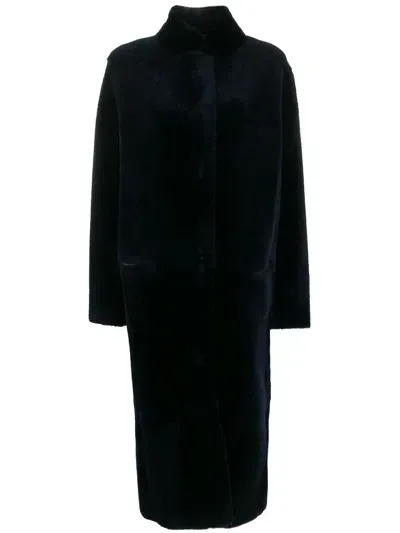 Liska Long Fur Coat In Blue