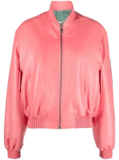 Liska Shearling-lined Leather Bomber Jacket In Pink