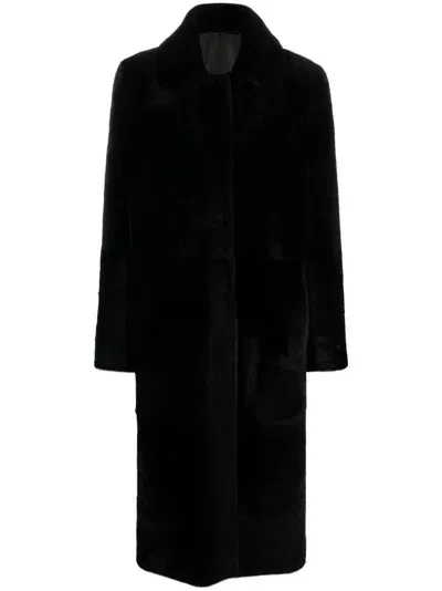 Liska Single-breasted Leather Coat In Black