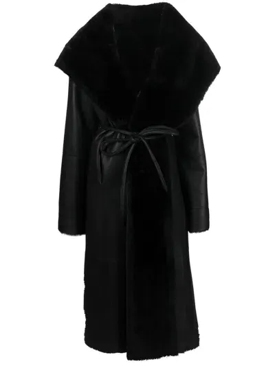 Liska Tie-front Sheepskin Coat In Black