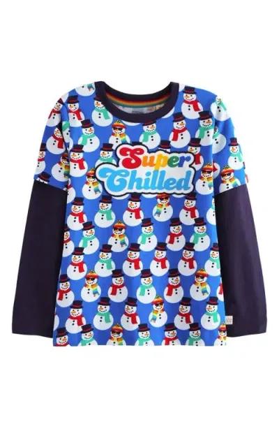 Little Bird Kid's Super Chilled Snowman Print Cotton Sweatshirt In Blue