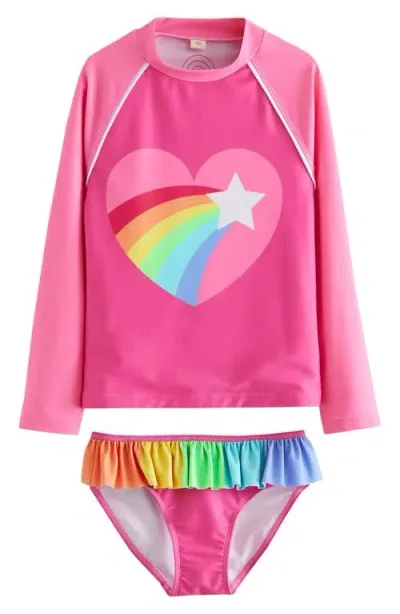 Little Bird Kids' Heart Two-piece Rashguard Swimsuit In Pink